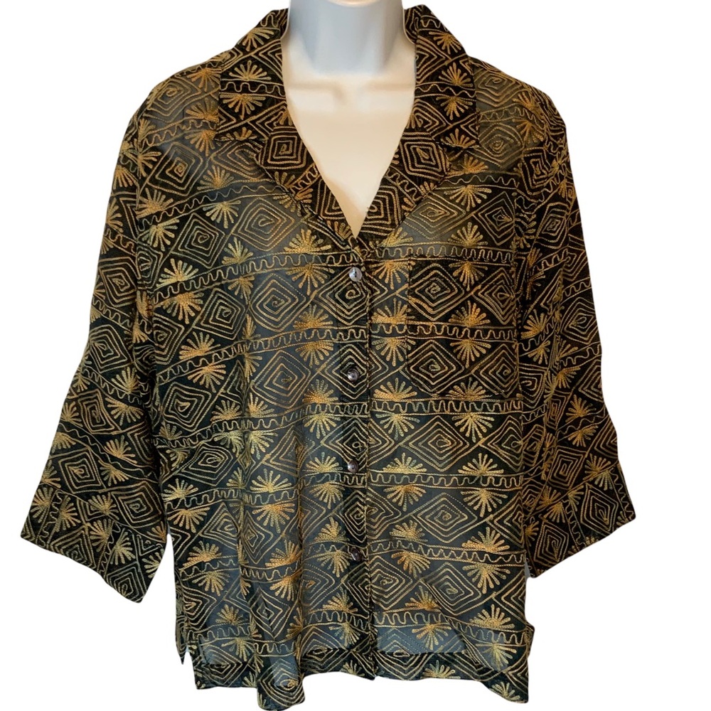 Chico’s Sheer Silk Embroidered Top